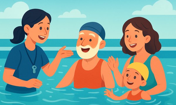 Cartoon illustration: Adult Swim Lessons