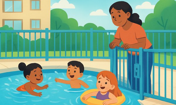 Cartoon illustration: Apartment & Condo Pool Safety