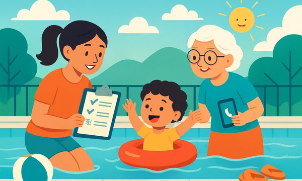 Cartoon illustration: Babysitter Water Safety Checklist