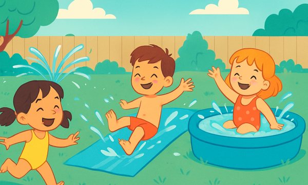 Cartoon illustration: Backyard Water Play Safety