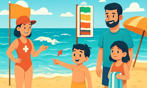 Cartoon illustration: Beach Safety Tips for Kids