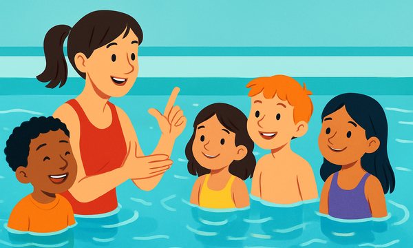 Cartoon illustration: Bilingual ESL Swim Lessons