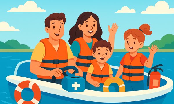 Cartoon illustration: Boating Safety for Kids & Families