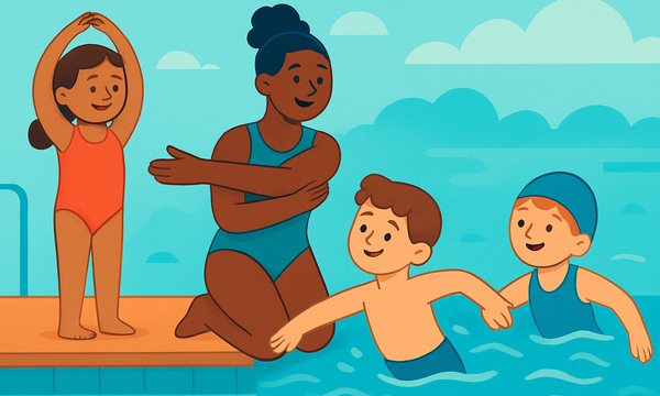 Cartoon illustration: Body Awareness Exercises for Young Swimmers