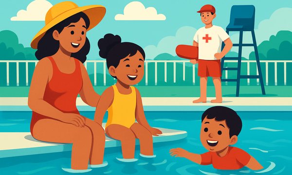 Cartoon illustration: Bright Swimsuits Save Lives