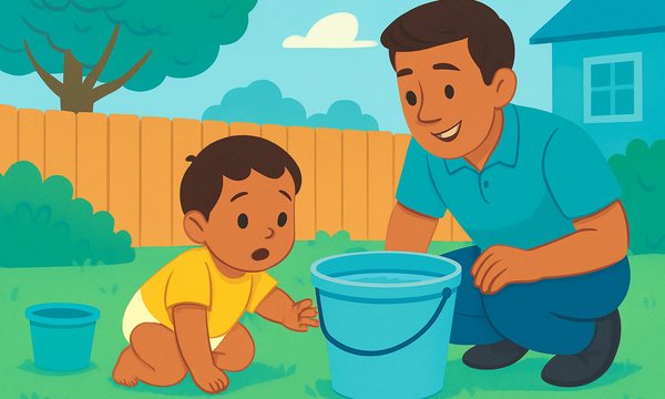 Cartoon illustration: Bucket & Small-Container Drowning