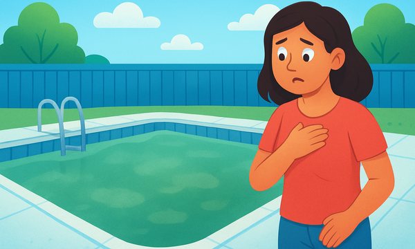 Cartoon illustration: Cloudy Pool Water: Don't Swim If You Can't See the Bottom