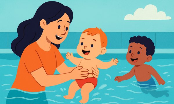 Cartoon illustration: The Cognitive Benefits of Early Swim Lessons