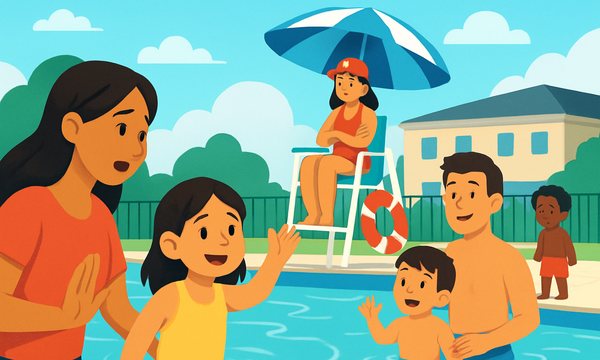 Cartoon illustration: Community and HOA Pool Safety Guide for Families