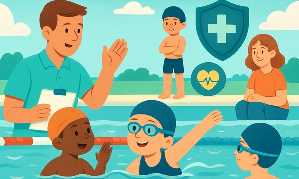 Cartoon illustration: Kids Competitive Swimming Safety Guide