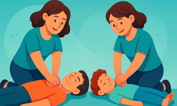 Cartoon illustration: CPR for kids and adults