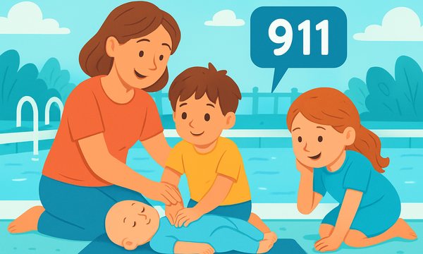 Cartoon illustration: CPR Basics Every Pool Parent Must Know