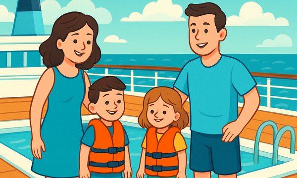 Cartoon illustration: Cruise Ship Water Safety for Families