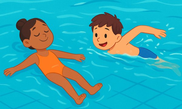 Cartoon illustration: Distance vs. Survival Swimming