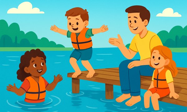 Cartoon illustration: Dock Swimming Safety