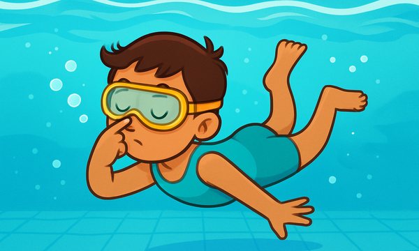 Cartoon illustration: Equalizing Ears When Diving
