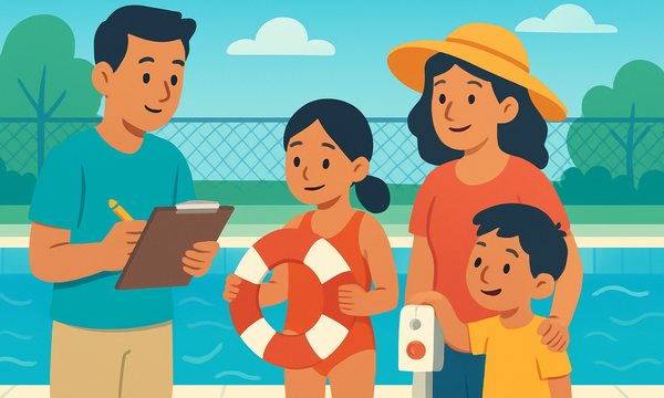Cartoon illustration: Family Pool Safety Checklist (30-Minute)