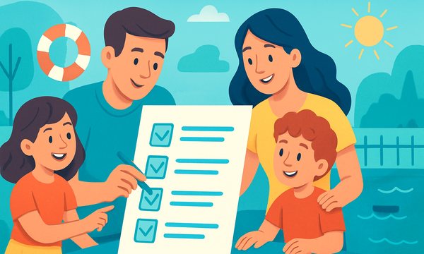 Cartoon illustration: How to Create a Family Water Safety Plan