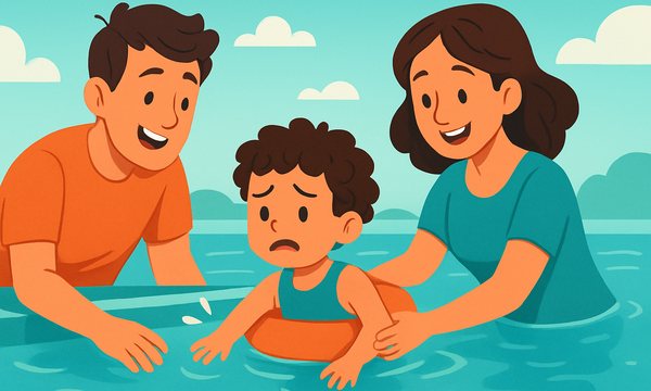 Cartoon illustration: How to Help a Child Overcome Fear of Water