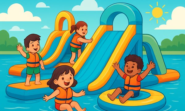 Cartoon illustration: Floating Water Park Safety