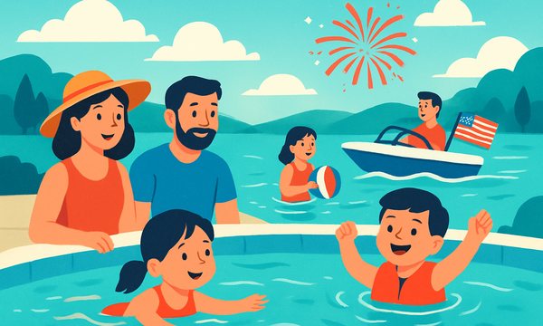 Cartoon illustration: Fourth of July Water Safety