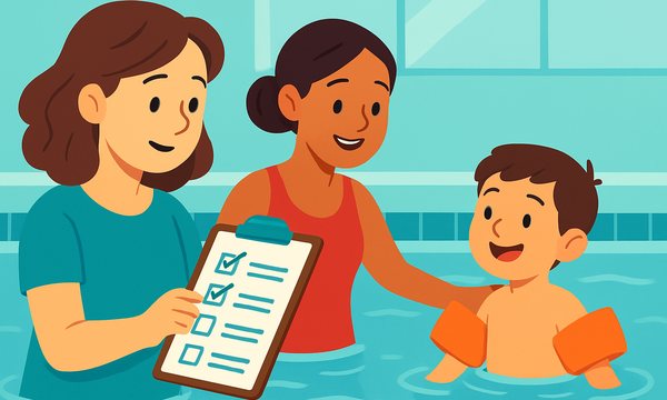 Cartoon illustration: Free Trial Swim Lessons
