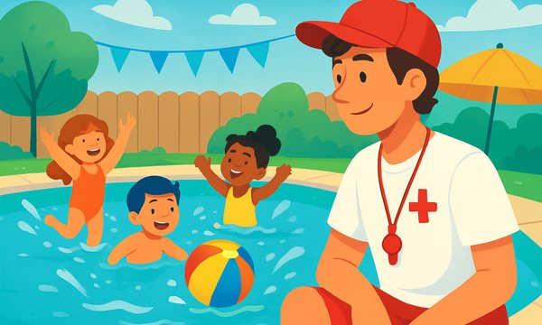 Cartoon illustration: Lifeguard for Pool Party