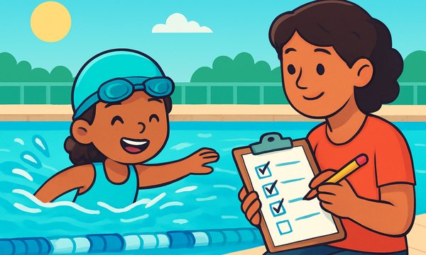 Cartoon illustration: Homeschool Swim Lessons: Using Swim School as PE (and Finding the Discounts)