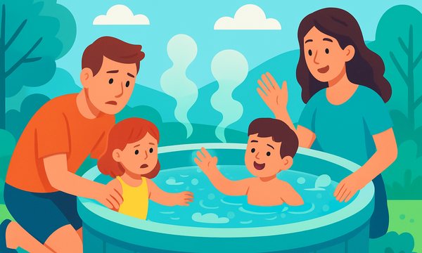Cartoon illustration: Hot Tub and Spa Safety for Children