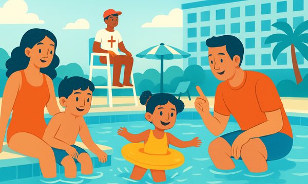 Cartoon illustration: Hotel Pool Safety