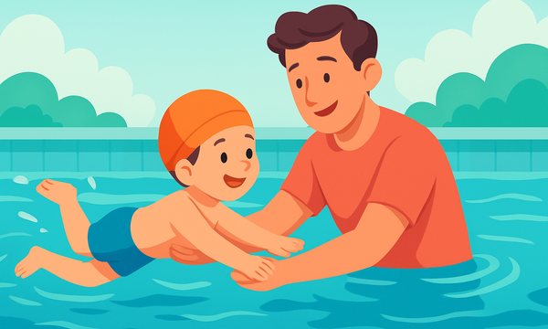 Cartoon illustration: How to Teach a Child to Swim