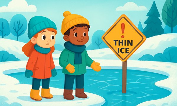 Cartoon illustration: Ice Safety for Kids: Frozen Ponds