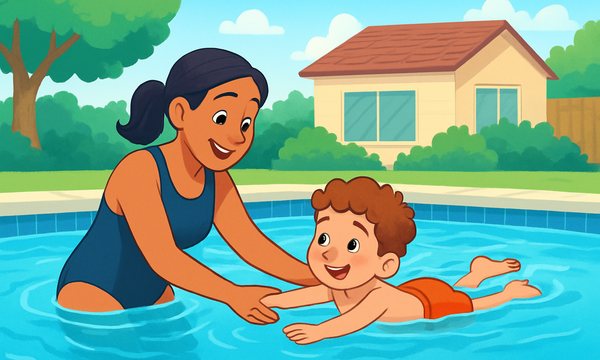 Cartoon illustration: In-Home Swim Lessons