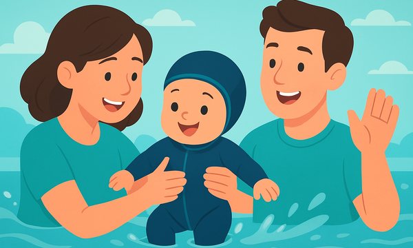 Cartoon illustration: Infant Swim Lesson Wetsuits