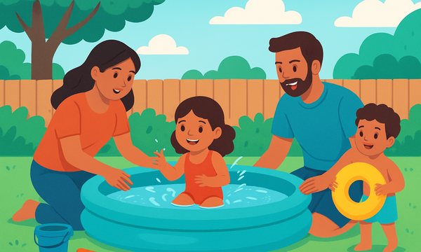 Cartoon illustration: Inflatable Pool Safety for Parents