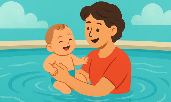 Cartoon illustration: Baby&rsquo;s First Pool Visit