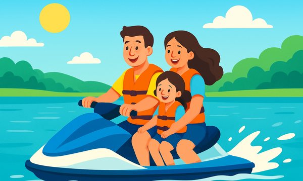Cartoon illustration: Jet Ski Safety for Families