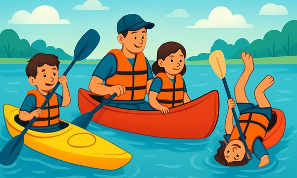 Cartoon illustration: Kayak and Canoe Safety for Children