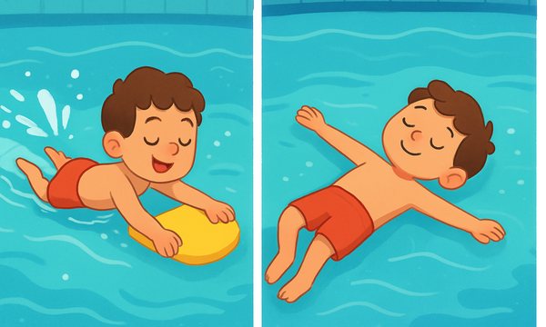 Cartoon illustration: Kick-First vs. Survival-First Swim Lessons: The Curriculum Split No One Explains