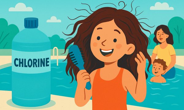 Cartoon illustration: Hair Care for Kids Who Swim