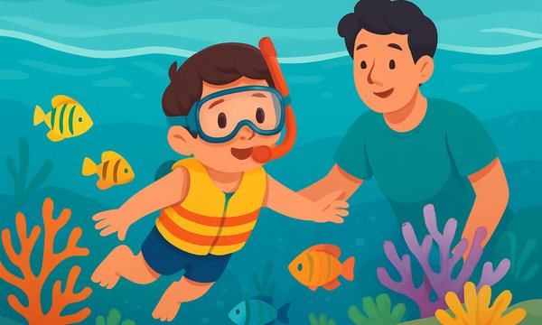 Cartoon illustration: Snorkeling Safety for Kids