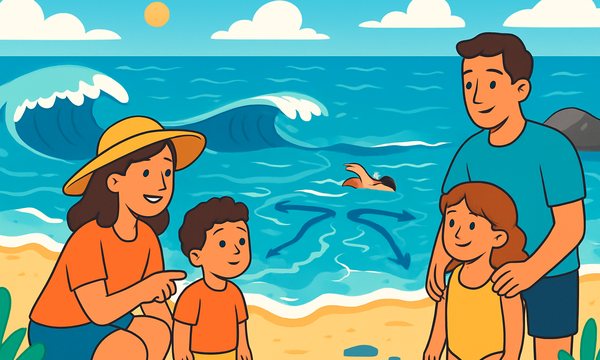 Cartoon illustration: Lake & Ocean Safety for Families