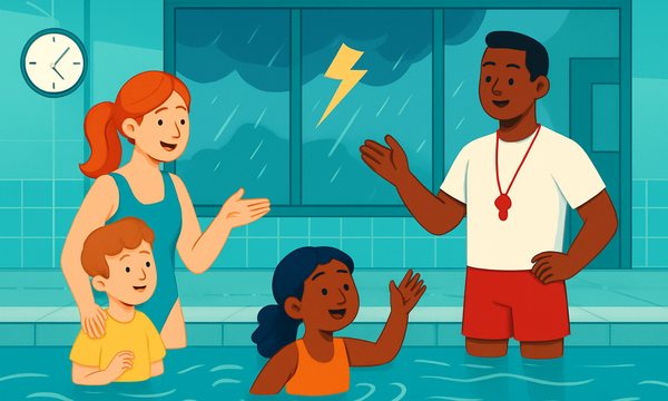 Cartoon illustration: Lightning Pool Safety