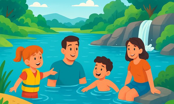 Cartoon illustration: Natural Swimming Holes Safety