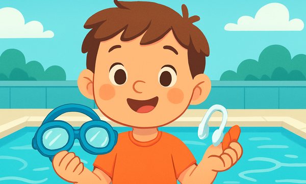 Cartoon illustration: Nose Clips and Ear Plugs for Kids