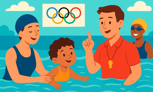 Cartoon illustration: Olympic-Founder Swim Schools
