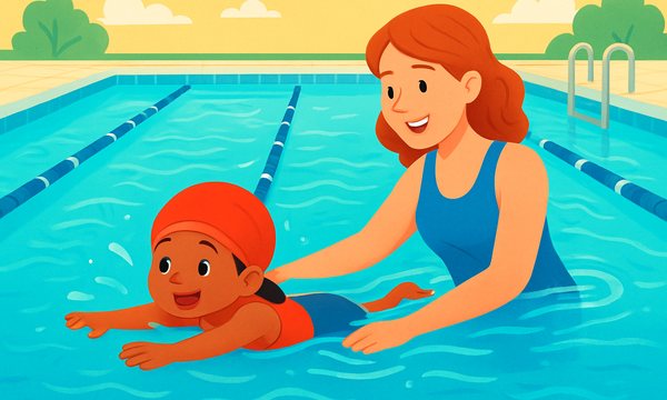Cartoon illustration: What an "Olympic-Sized Pool" Really Means for a 6-Year-Old Learner