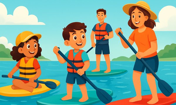 Cartoon illustration: Stand-Up Paddleboard Safety for Kids