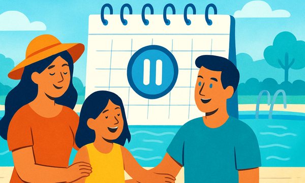 Cartoon illustration: Pause or Freeze Swim Lessons