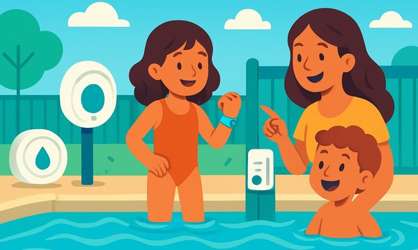 Cartoon illustration: Pool Alarms & Safety Devices